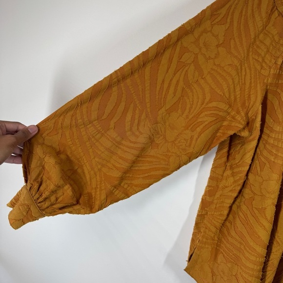 Free People Mustard Gold Textured Boho Button Down Tunic Top Oversized XS - Picture 8 of 14